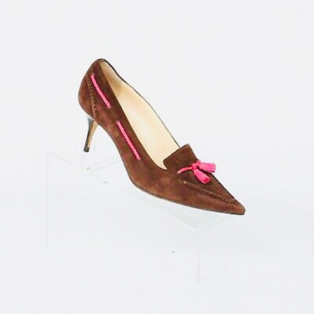 Cole Haan Brown Suede Pink Tassle Pumps - Picture 2 of 9